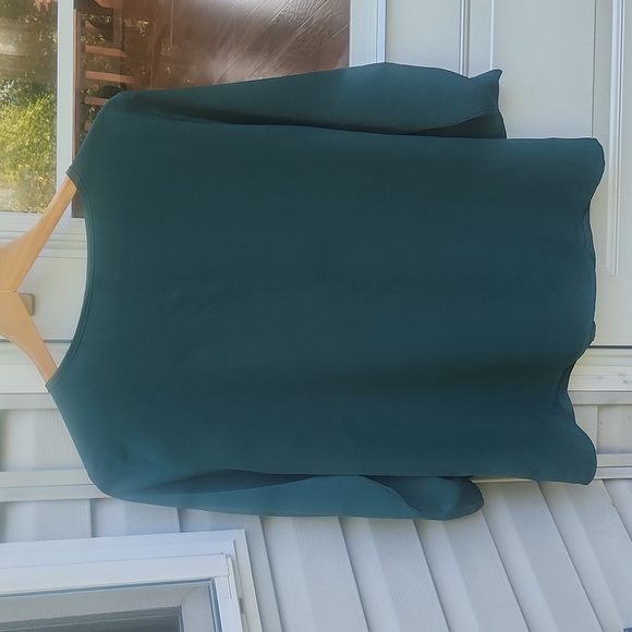 Casual V-neck chiffon blouse Dark Green Medium Loose fit - Picture 9 of 12